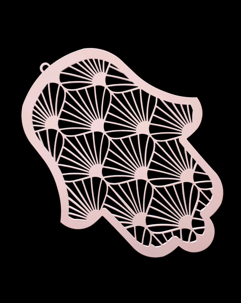 Handmade Pink Hamsa wall Hanging from Israel, spiritual metal Home decor for protection & good luck.