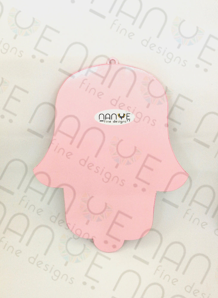 Hamsa Pink Hamsa wall art handmade in Israel, modern Jewish home decor, protection symbol