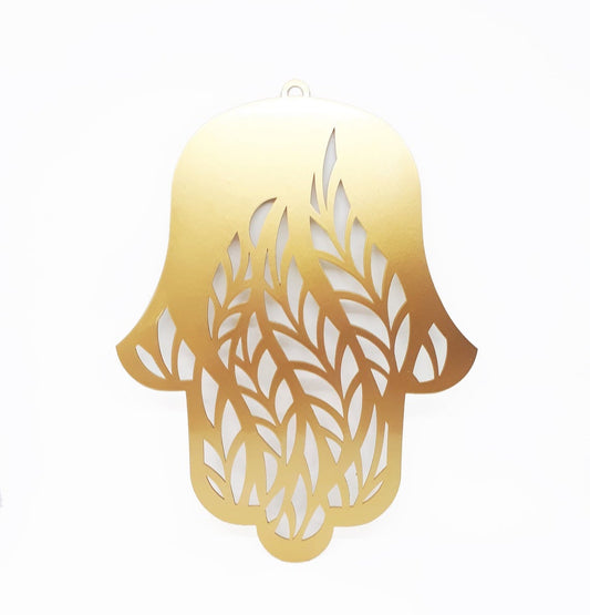 Handmade Gold Hamsa wall hanging from israel, spiritual metal Home decor for protection & good luck