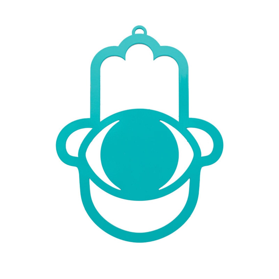 Handmade Turquoise Hamsa wall hanging from Israel, spiritual metal home decor for protection and good luck